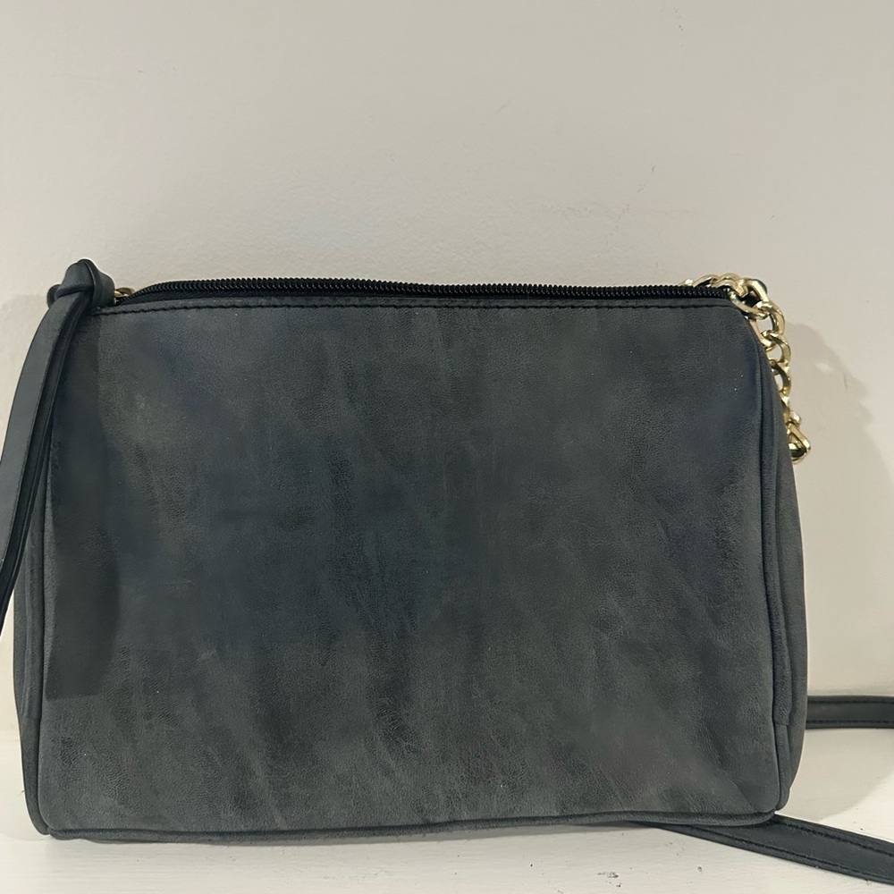 Unbranded crossbody Shoulder Bag grey faux suede gold hardware - Picture 3 of 4